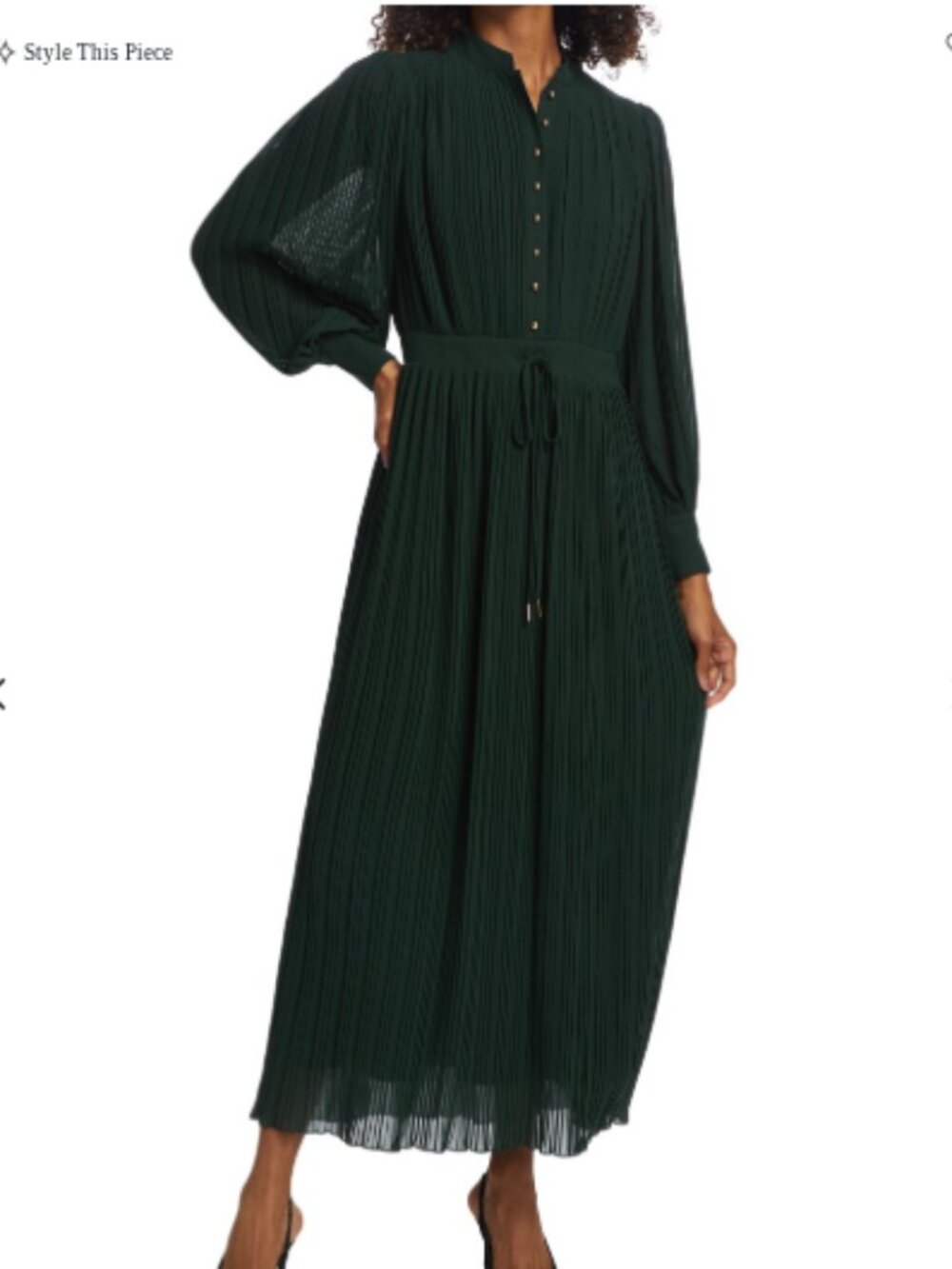 Elie Tahari Almada Pleated Chiffon Tie-Waist Maxi Dress, Green/Gold - Size 8